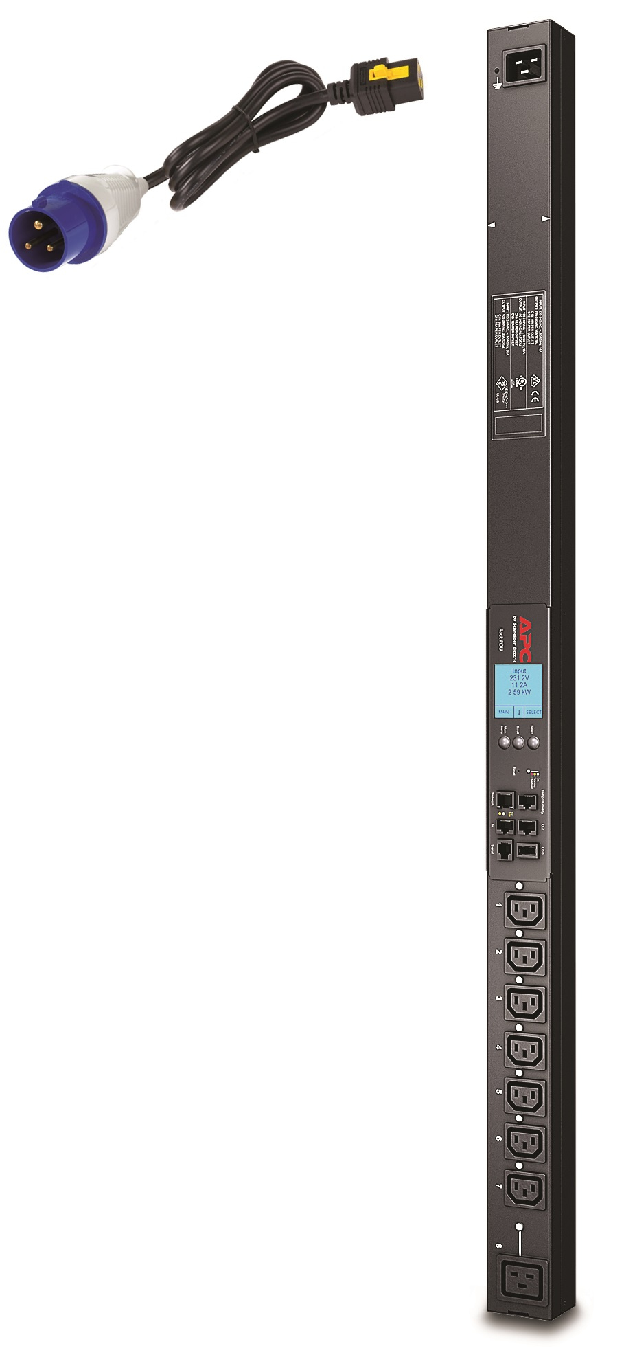 APC (AP8958EU3) RACK PDU 2G, SWITCHED, ZEROU,16A, 230V, (7) C13 & (1) C19,IEC309 CORD APC — view 2