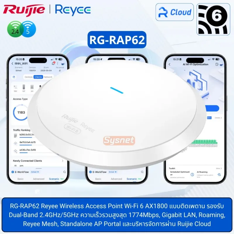 Ruijie Reyee AX1800 Wi-Fi 6 Dual Band Indoor Ceiling AP - Round - 1774Mbps - 1x GE REYEE — view 2