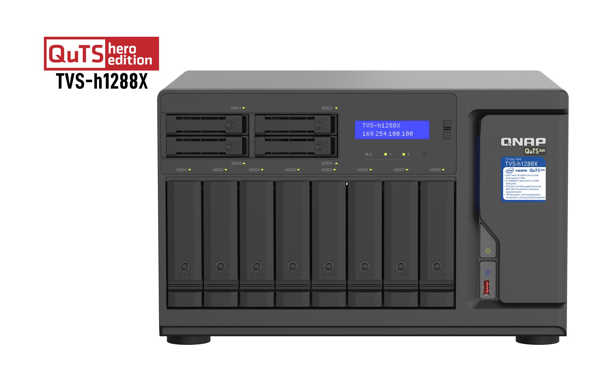QNAP 12+4 BAY TOWER NAS,INTEL XEON,3.3GHZ 6 CORE,16GB RAM,10G,2.5G,M.2,PCIE,3YR QNAP — view 2