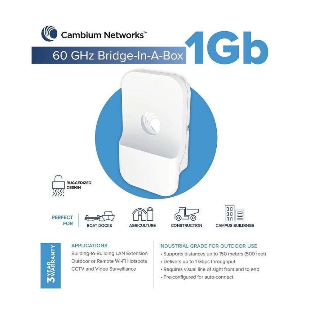 Cambium cnWave 60 GHz Bridge in a Box 1Gbps Full Duplex Wireless Backhaul Cambium Networks — view 2