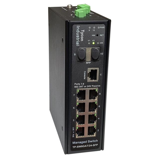 Tycon Power Managed 8 Port Industrial PoE Switch, 2 x 1Gb SFP, Ports 1-8 24/48V Passive or 802.3at PoE, 30W Tycon Systems — view 2