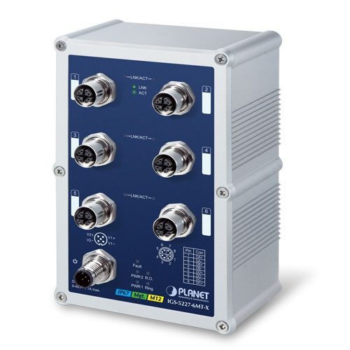 Planet IGS-5227-6MT-X Industrial IP67 Rated 6-Port 10/100/1000TM12 Managed Ethernet Switch(-40~75 degrees C, X-coded M12) Planet — view 2