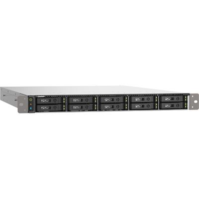 QNAP TS-h1090FU-7232P-64G 1U 10-bay all flash NAS, U.2/U.3 NVMe PCIe Gen4 x4 and SATA 6Gbps bays, AMD EPYC 7232P 8C 16T 3.1GHz, boost up to 3.2GHz, 256GB RIMM DR4 ECC RAM, 2 x 25GbE, 2 x 2.5GbE, 2 x PCIe Gen4 x16 slots, iSCSI, NFS, SMB, FC SAN, RAID QNAP — view 1
