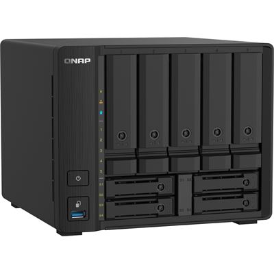 QNAP TS-932PX-4G 9-Bay NAS, AL324 64-bit quad-core 1.7GHz, 4GB DDR4 SODIMM RAM (1 RAM slot, max 16GB), 5 x 3.5" and 4 x 2.5" drive slots, 2 x 10GbE SFP+ LAN, 2 x 2.5GbE (2.5G/1G) LAN, 3 x USB 3.2 Gen1, hardware encryption, expansion unit support QNAP — view 1