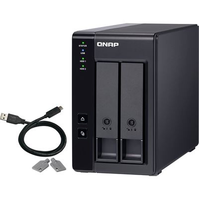 QNAP TR-002 2-bay 3.5" SATA HDD USB 3.1 Gen2 10Gbps type-C hardware RAID external enclosure. USB-C to USB-A cable included. Expansion unit for QNAP NAS, Windows, Mac, Linux computers. QNAP — view 2