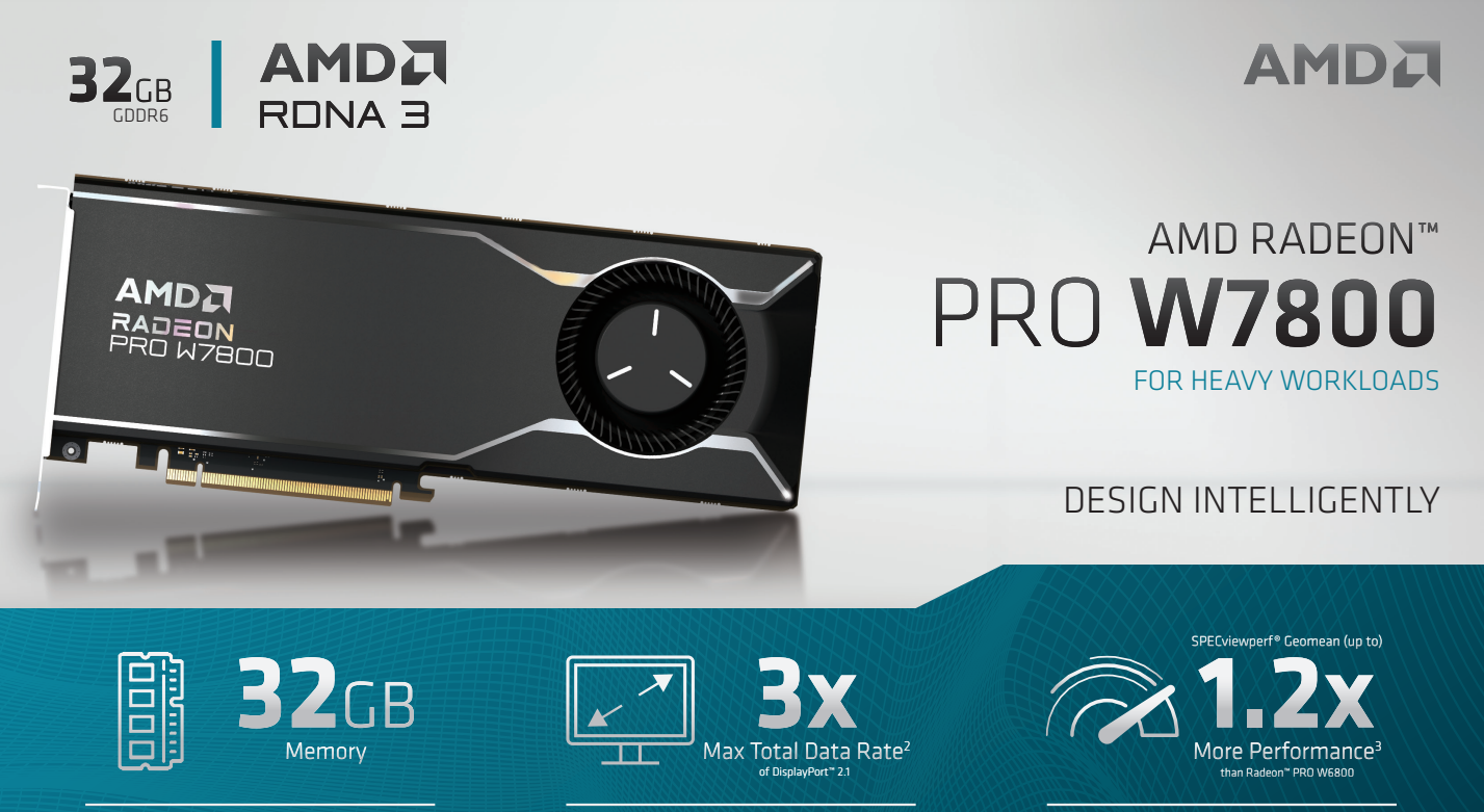 RADEON PRO W7800 32GB RETAIL PCIE 4.0 3 AMD — view 2