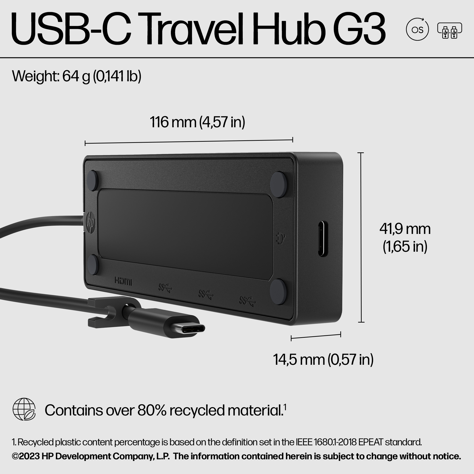 HP USB-C TRAVEL HUB G3 HP — view 6