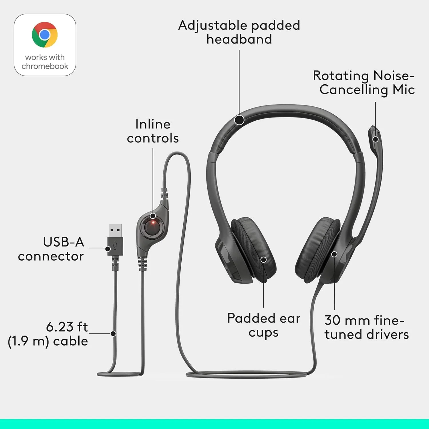 LOGITECH H390 USB C Digital Headset - Graphite LOGITECH — view 2