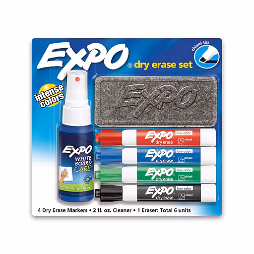 EXPO Dry Erase Markers Chisel Tip with Cleaning Spray & Eraser Expo — view 2