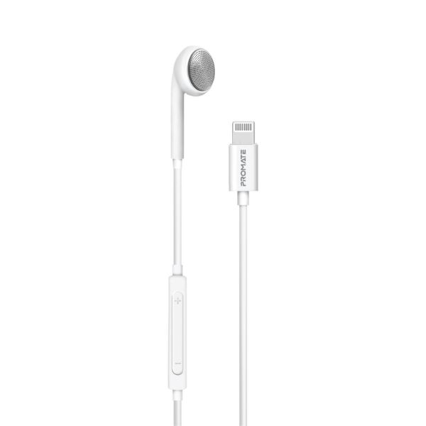 Apple MFI Certified HiFi Wired Mono Earbud W/ Call Button And Microphone White Promate — view 2