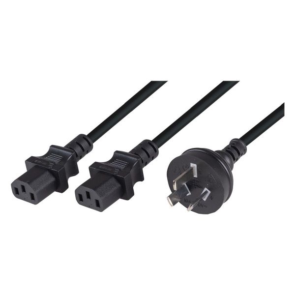 2M Y Power Cord. 3-Pin Plug To 2x IEC C13 Female Connectors 10A. SAA Approved. Dynamix — view 2