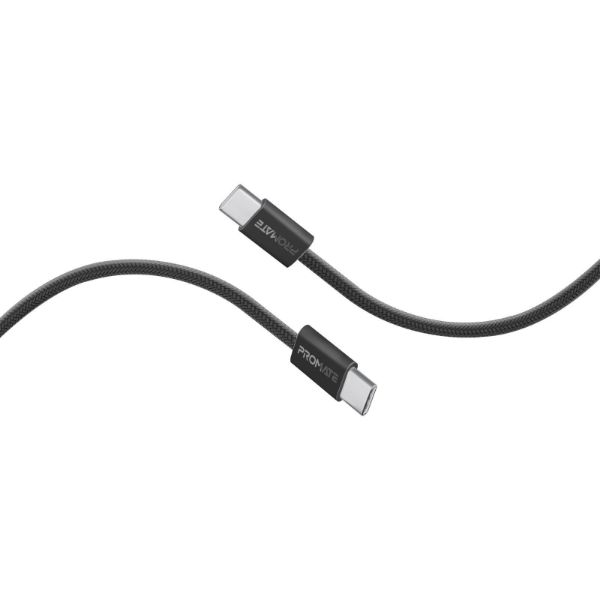 2m USB-C To USB-C Cable W/ Fabric Braided Cable Supports 60W PD Black Promate — view 2