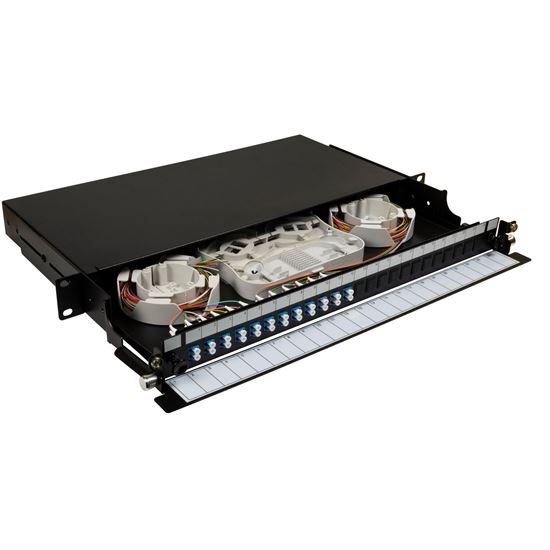 DYNAMIX 19' 1U Fibre Tray 24C LC SM FULLY LOADED w 24x LC Elite OS2 Dynamix — view 2