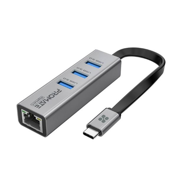Multi-Port Hub W/ Ethernet Port & USB-C Connect 3x USB-A 3.0 Ports 1000Mbps Promate — view 2
