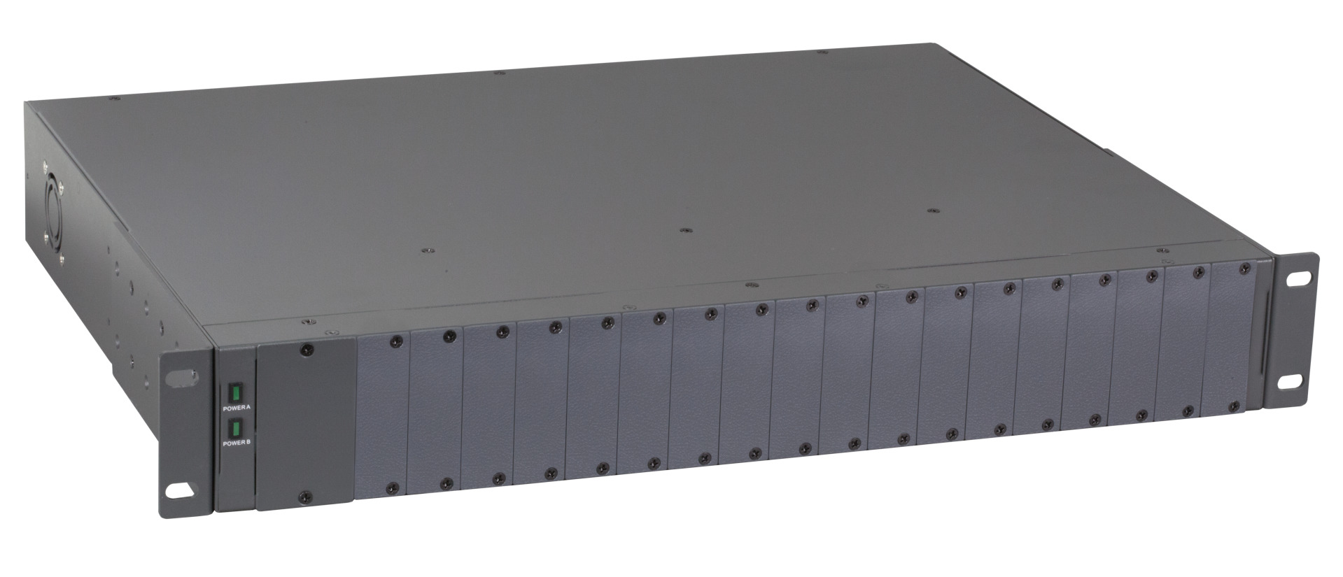 CTS 18 Slot Compact Media Converter Chassis. 19' (1.5RU) with 2x fixed CTS — view 2