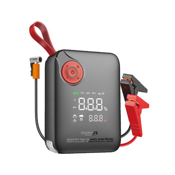 800A/12V High-Cap Jump Starter 150PSI Air Compressor 10000mAh Power Bank, 210lm LED Torch Promate — view 2
