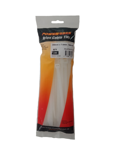 7.6 X 200mm Natural Cable Ties Pack Of 100 55kgs Tensile Strength POWERFORCE — view 2