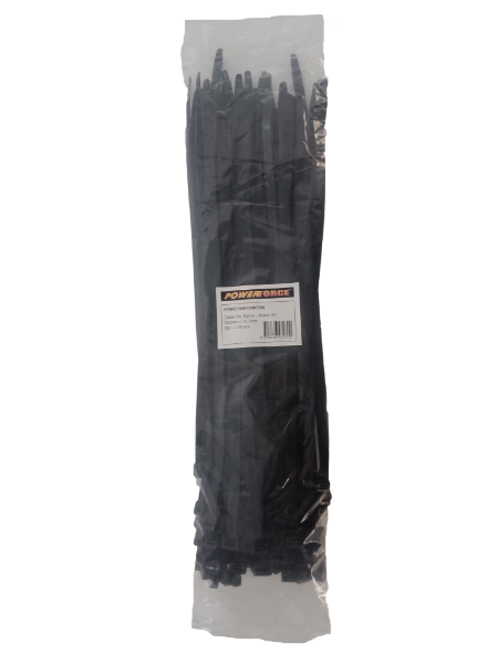 12.7 X 550mm Black UV Cable Ties Pack Of 100 114kgs Tensile Strength POWERFORCE — view 2