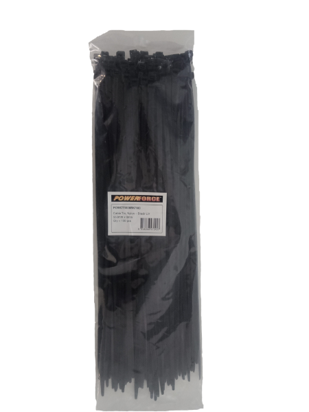 8 X 550mm Black UV Cable Ties Ties Pack Of 100 80kgs Tensile Strength POWERFORCE — view 1