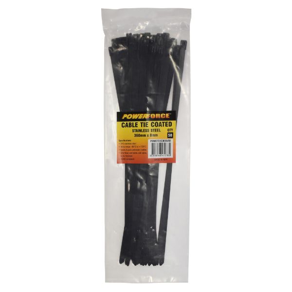 8 X 360mm 316L Stainless Steel Cable Ties Pack Of 50 1335N/136kgs Tensile Strength POWERFORCE — view 2