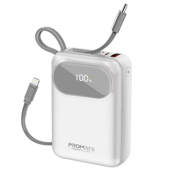 20000mAh Ultra Compact 35W SuperSpeed Power Bank Built-In USB-C & Lightning Cables. 35W Promate — view 2
