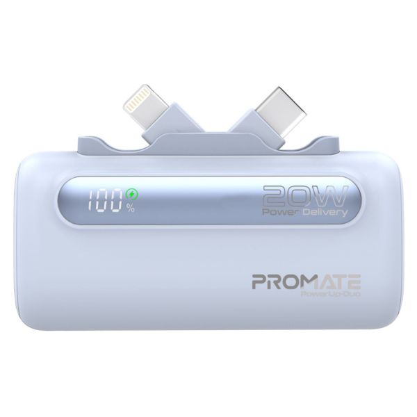 5000mAh Ultra-Compact Fast Charging Power Bank In-Built Dual Folding USB-C & Lightning Promate — view 2