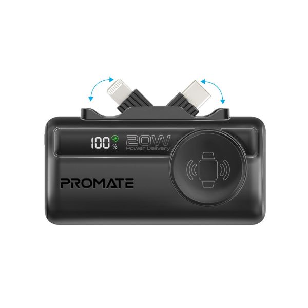 5000mAh Ultra-Compact Fast Charging Power Bank In-Built Dual Folding USB-C & Lightning Promate — view 2
