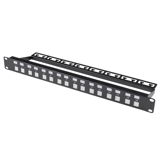 DYNAMIX 16 Port Unloaded Patch Panel, Shuttered Keystone Inserts, Dynamix — view 2
