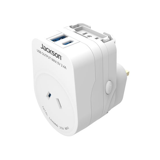 JACKSON Outbound Travel Adaptor with USB-A/C. Converts 2-Pin NZ/AUS Jackson — view 2