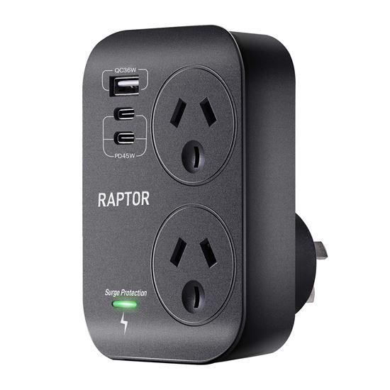 Raptor 2 Way Adaptor 2x USB-C 45W PD 1x 36W USB-A Ports Jackson — view 2