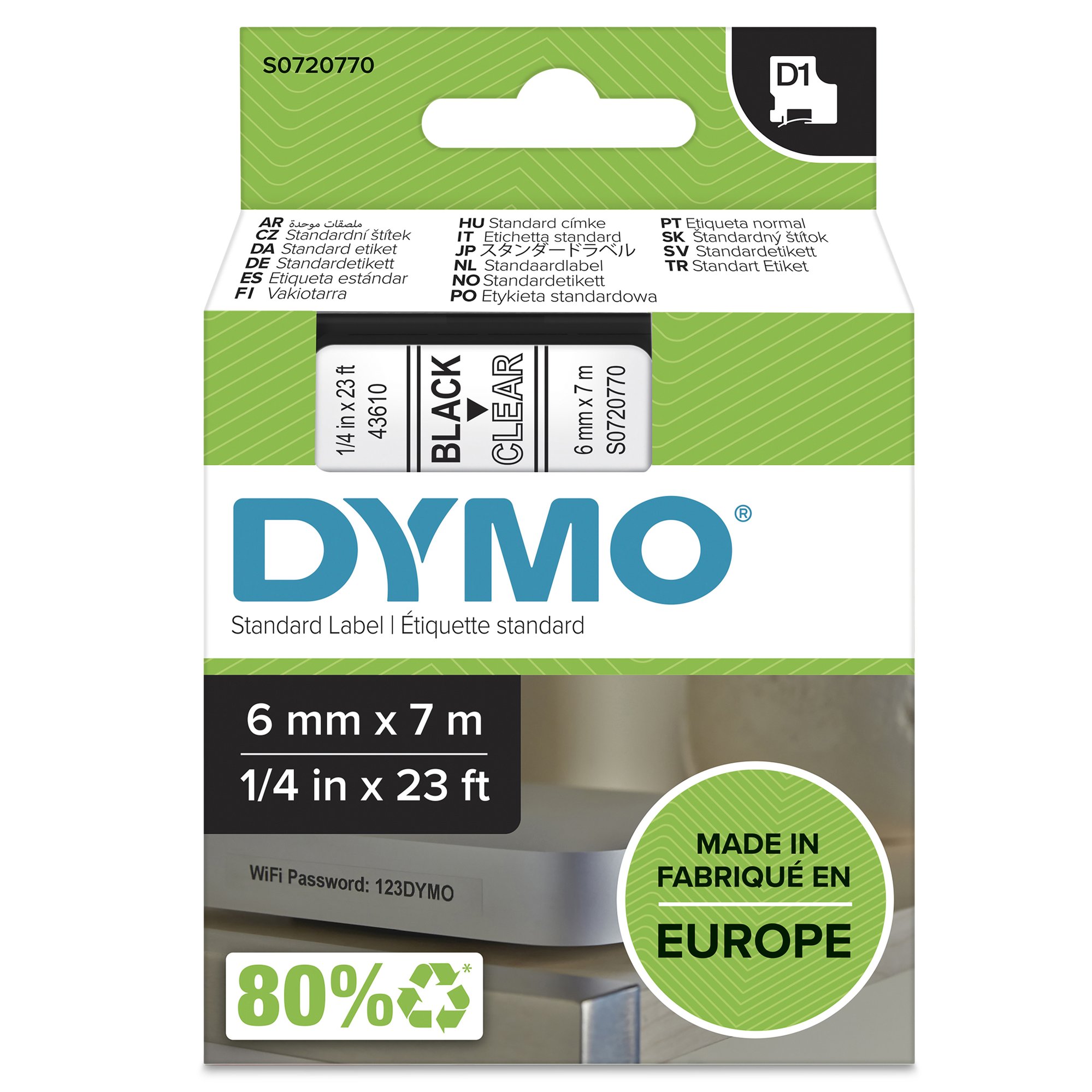 DYMO Genuine D1 Label Cassette Tape 6mm x 7M, Black on Clear Dymo — view 2