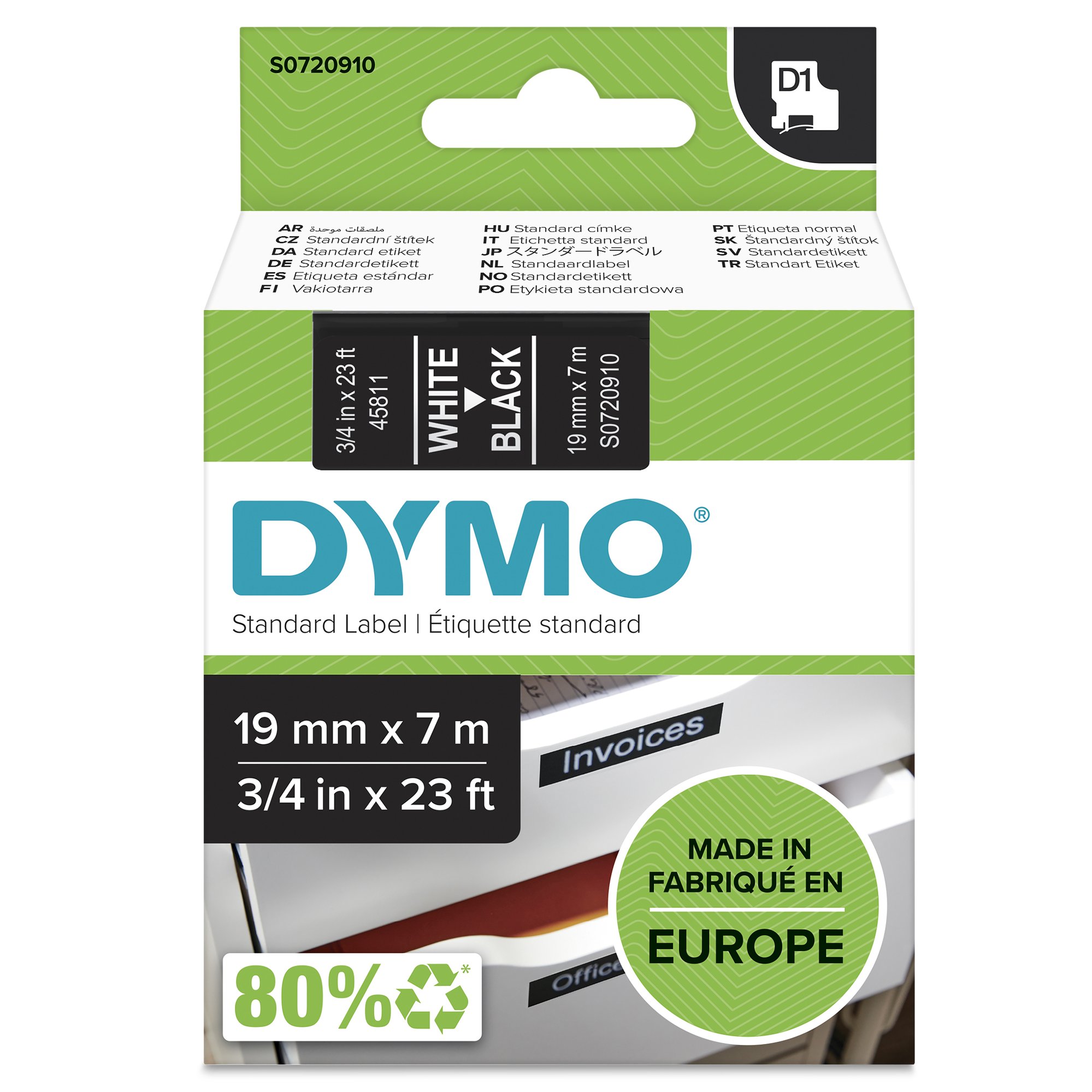 DYMO Genuine D1 Label Cassette Tape 19mm x 7M,  White on Black Dymo — view 2