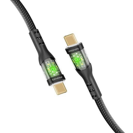 PROMATE 2m 60W USB-C to USB-C Cable Transparent Connectors & LEDs Promate — view 2