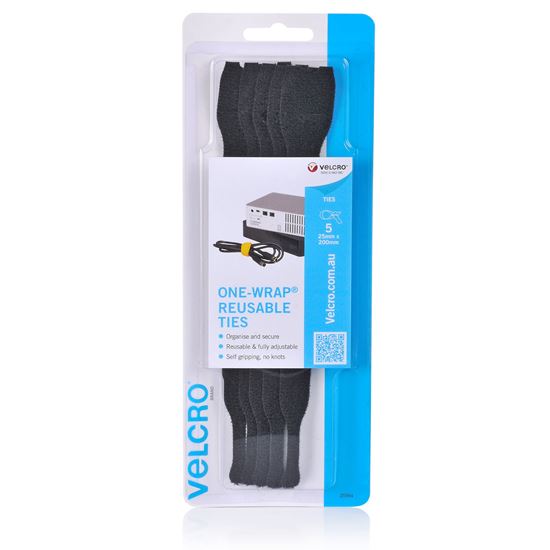 VELCRO Brand 25mm x 200mm ONE-WRAP Reusable Hook & Loop 5 Pack Cable Velcro — view 2