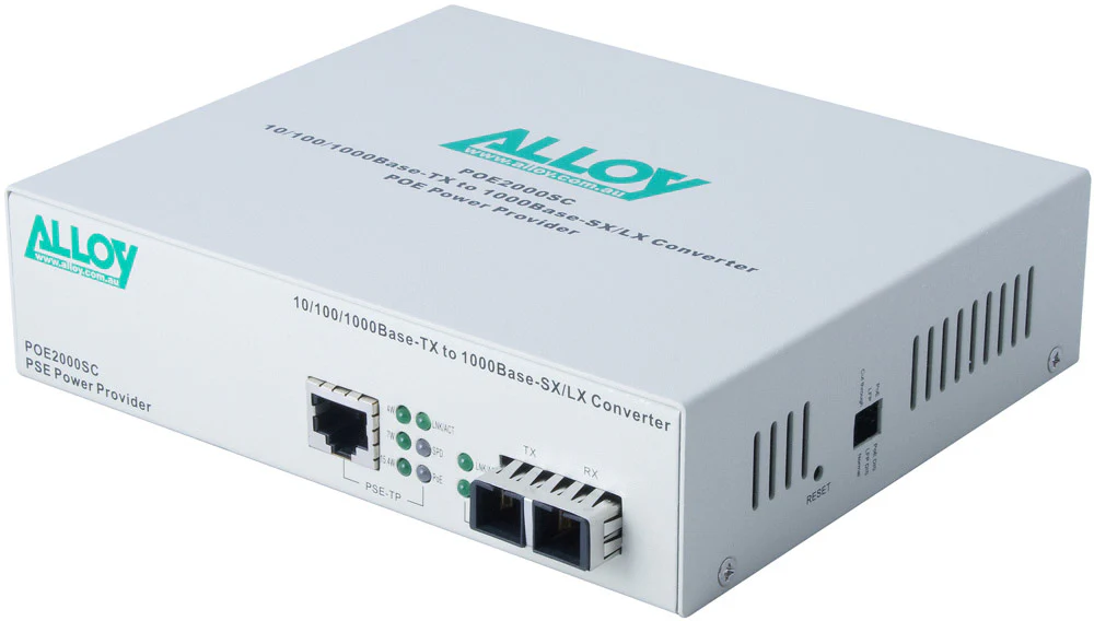 10/100/1000Base-T PoE+ RJ-45 to 1000Base-SX Multimode (LC) Media Converter # Alloy Computer Products — view 2