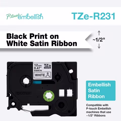 TZER231 Black on White Ribbon Tape 12MM Brother — view 2