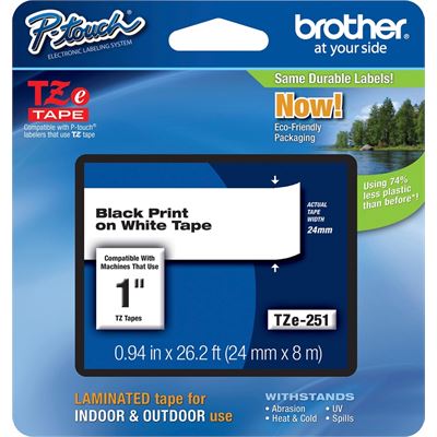 Brother TZe-251 24mm x 8m Black on White Tape Brother — view 2