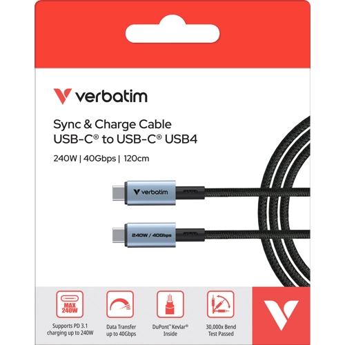 Verbatim Sync & Charge USB C to USB C 240W 40 Gbps 120 cm Verbatim — view 1