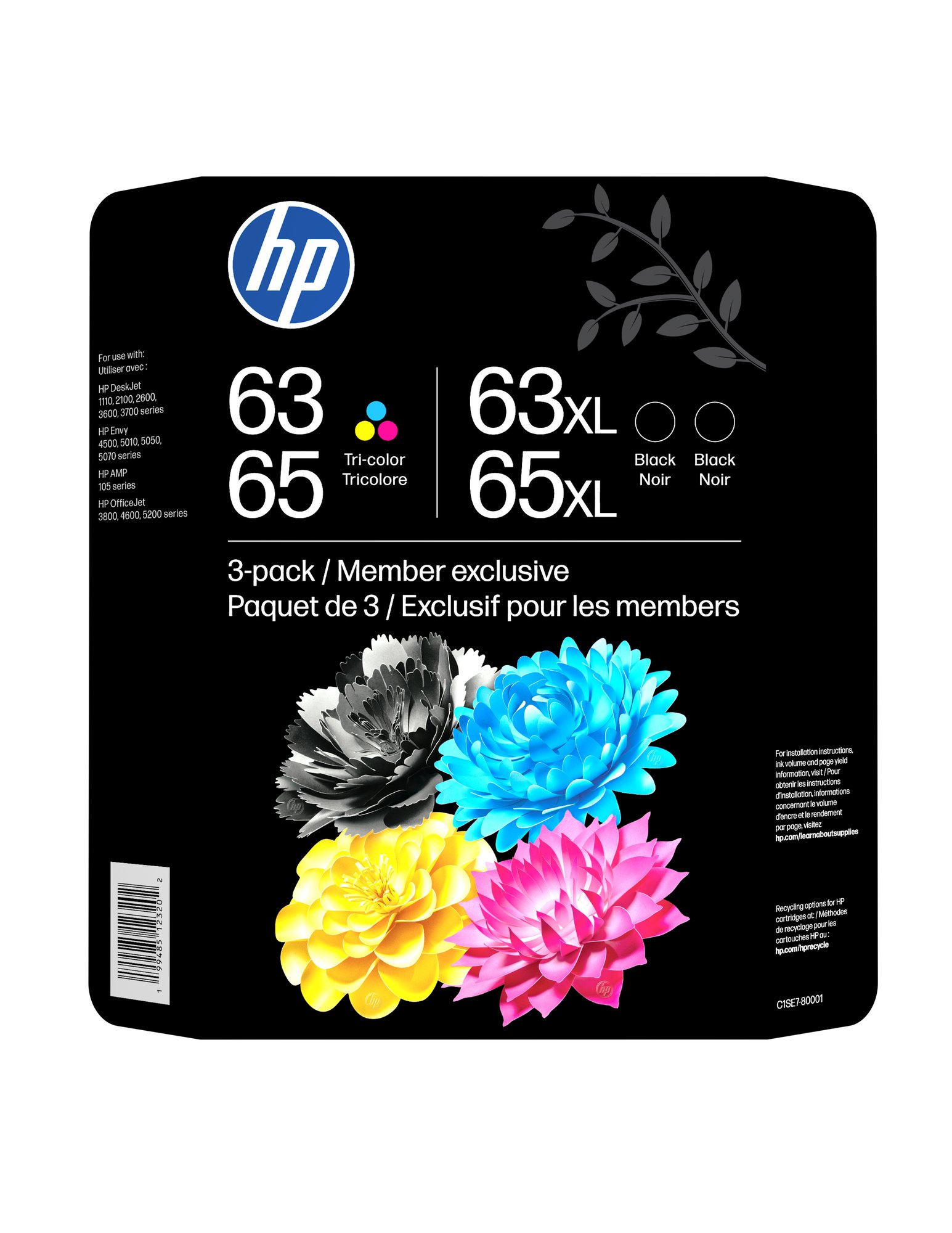 HP 63/65 Colour/Black Ink Cartridge Combo 3-Pack (2 Black and 1 Color) HP — view 2