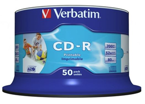 Verbatim CD-R 700MB 52x White Inkjet Printable 50 Pack on Spindle Verbatim — view 2