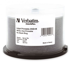 Verbatim DVD+R 4.7GB 16x White Wide Printable 50 Pack on Spindle Verbatim — view 2
