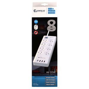 Sansai 8 Way Surge Powerboard with 3x USB, 1x USB-C Charging Ports Sansai — view 2
