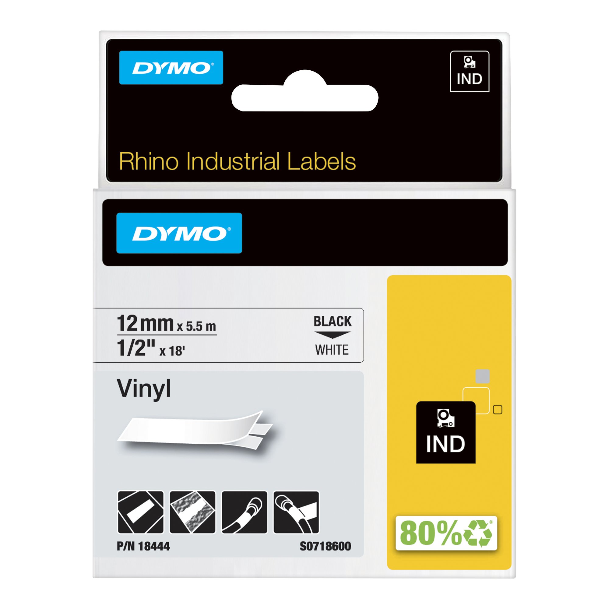 DymoRhino Blk on Wht 12mm Tape Dymo — view 3
