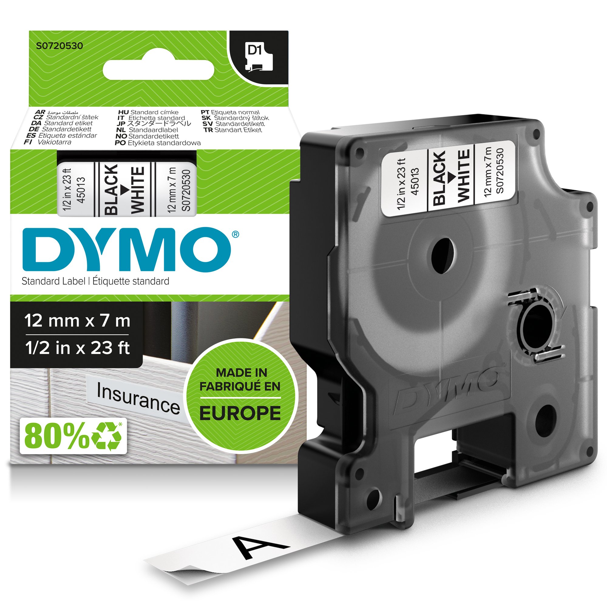 Dymo Blk on Wht 12mmx7m Tape Dymo — view 2