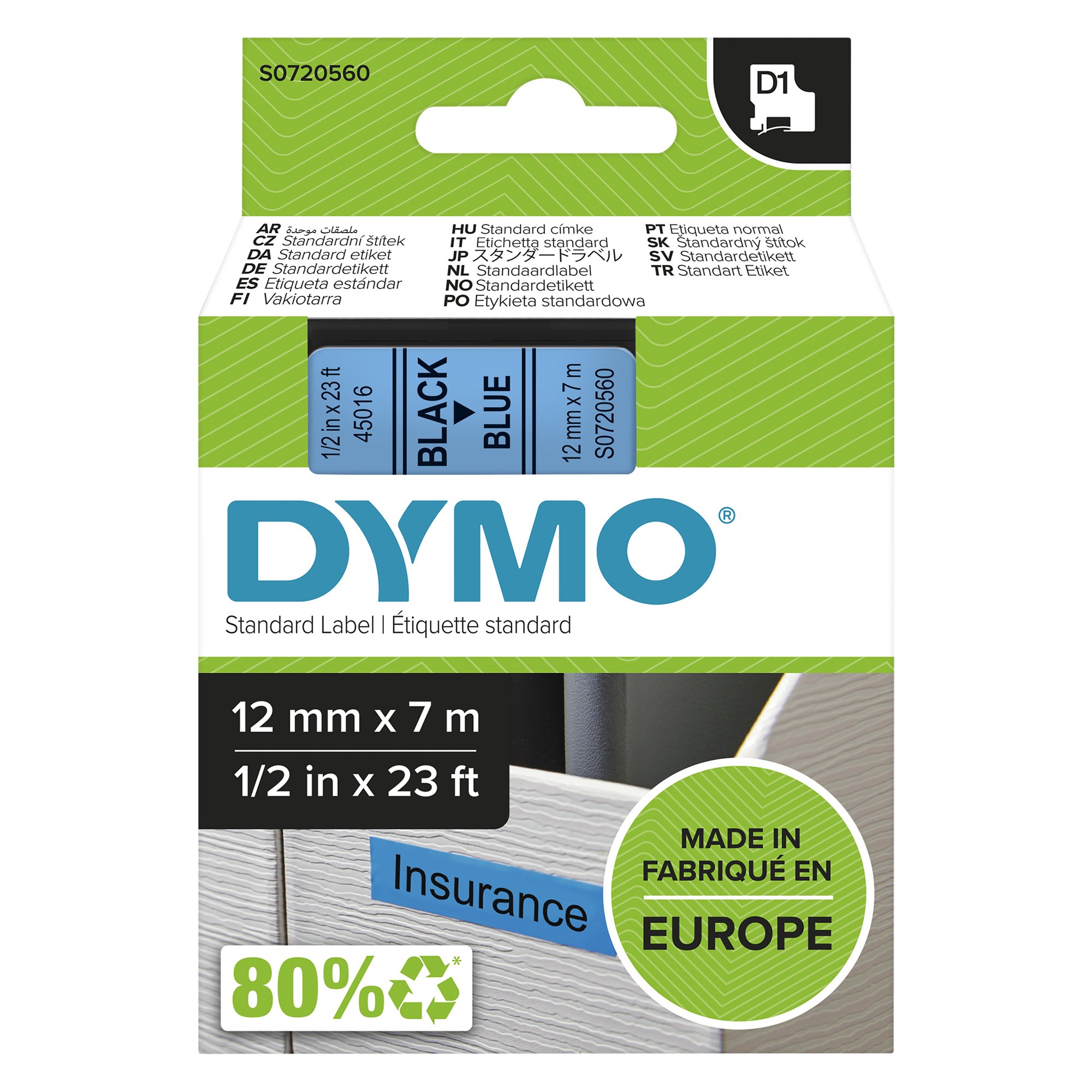 Dymo Blk on Blue 12mmx7m Tape Dymo — view 2
