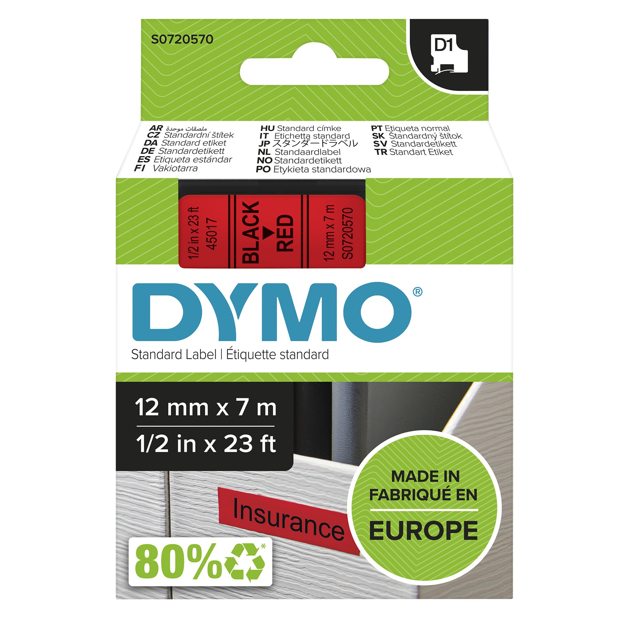 Dymo Blk on Red 12mmx7m Tape Dymo — view 2