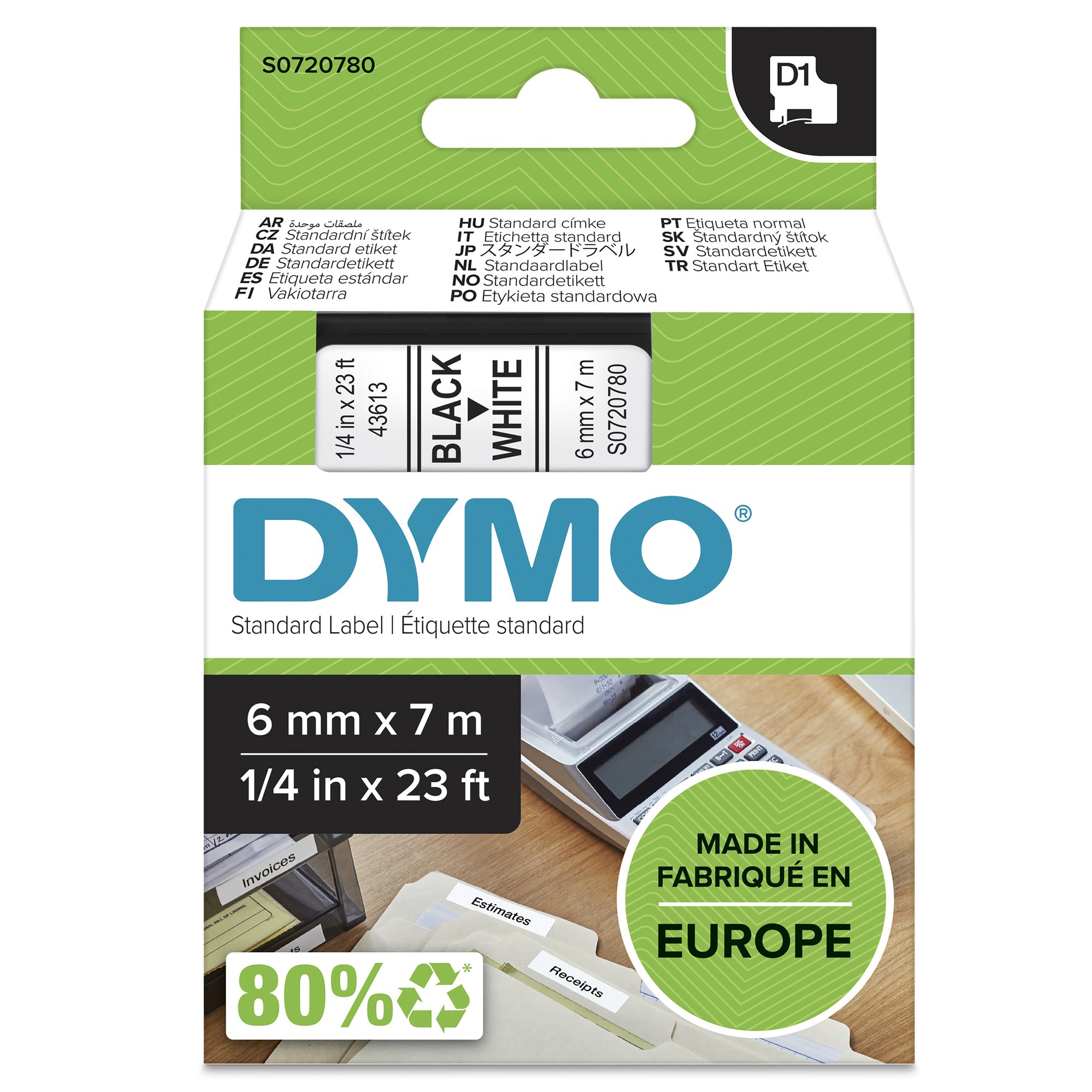 D1 Blk on Wht 6mm x7m Tape Dymo — view 2
