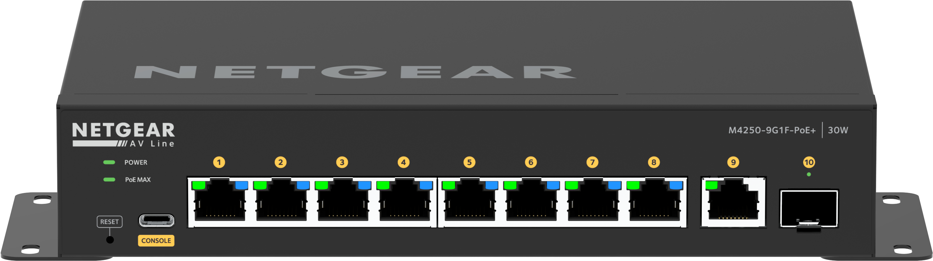 Netgear M4250-9G1F-POE+ Desktop Managed Switch 8X1G POE+ 110W 1X1G and 1XSFP Av Line (GSM4210PD) Netgear — view 2